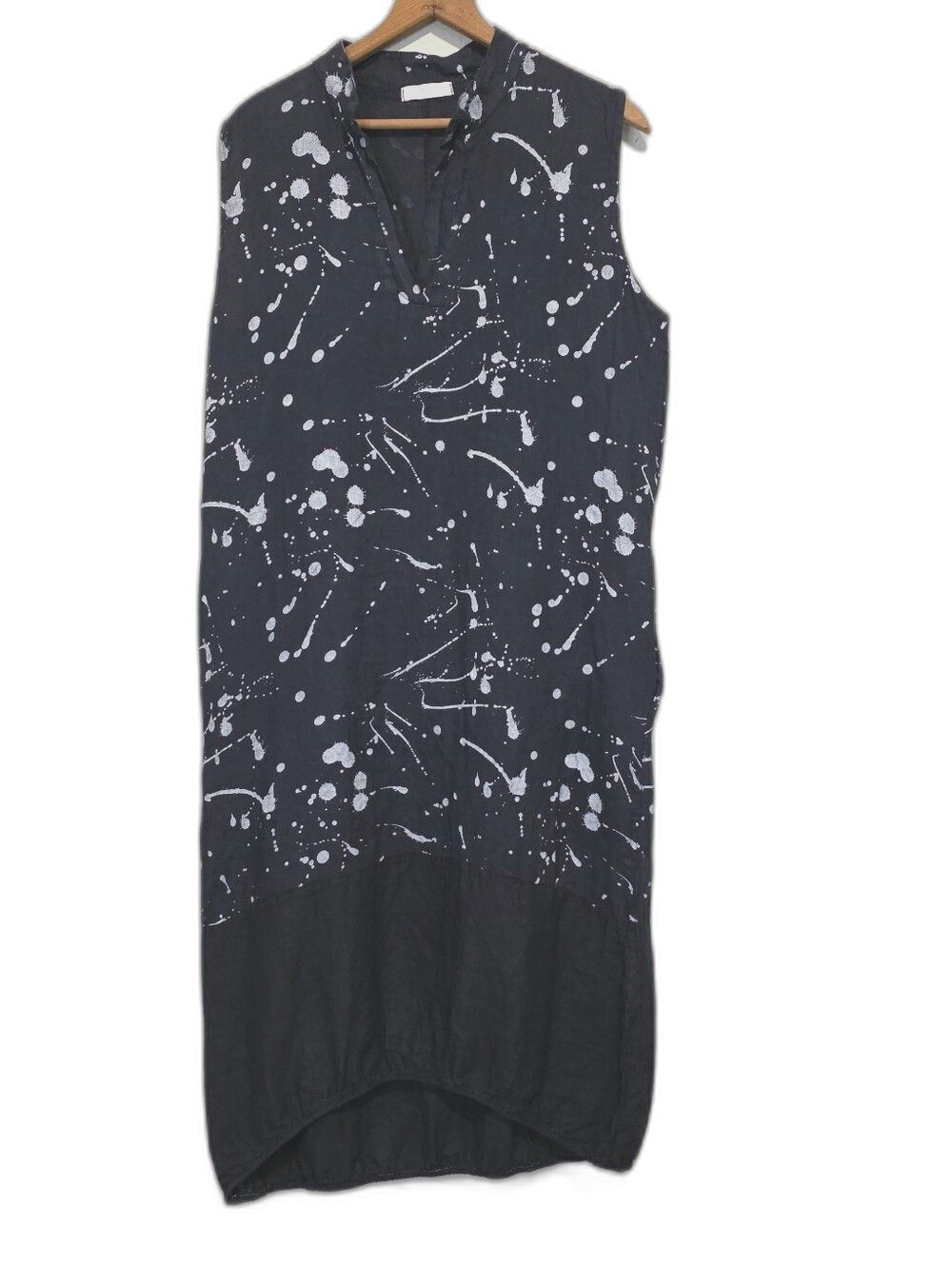 Made in Italy 100% Linen Midi Dress Bubble Hem Sleeveless Lagenlook  Size S/M